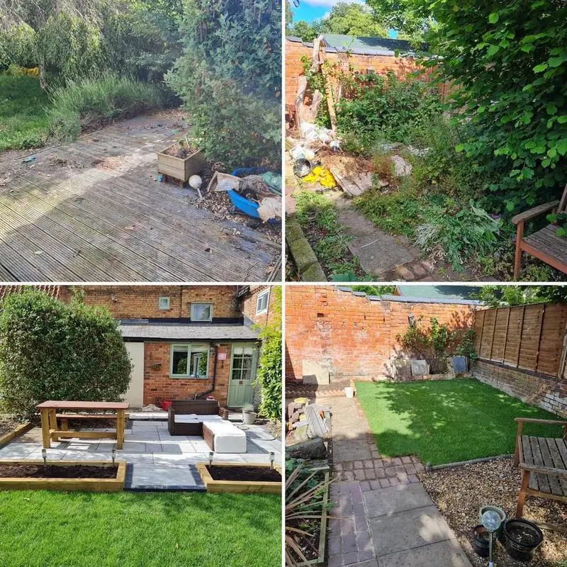 Kandla grey patio and planters made from railway sleepers