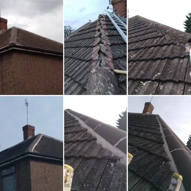 Hip and ridge tiles, before and after